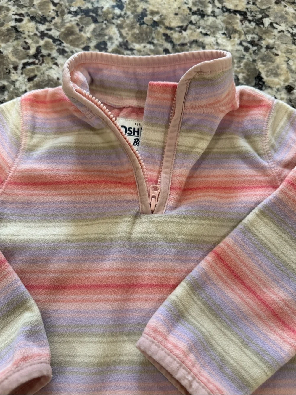 Osh Kosh B’Gosh Striped Pastel Quarter-Zip Kids Top - Pink & Cream